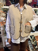 Harley Leopard Trim 3 Gold Brooch Gilet - Beige