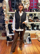 Harley Leopard Trim 3 Gold Brooch Gilet - Black