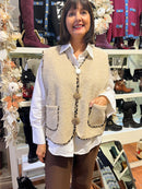 Harley Leopard Trim 3 Gold Brooch Gilet - Beige