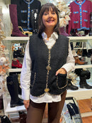 Harley Leopard Trim 3 Gold Brooch Gilet - Black