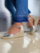 XTI Espadrille Wedge Metallic Sandal - Silver 142334