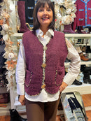 Harley Leopard Trim 3 Gold Brooch Gilet - Burgundy