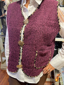 Harley Leopard Trim 3 Gold Brooch Gilet - Burgundy