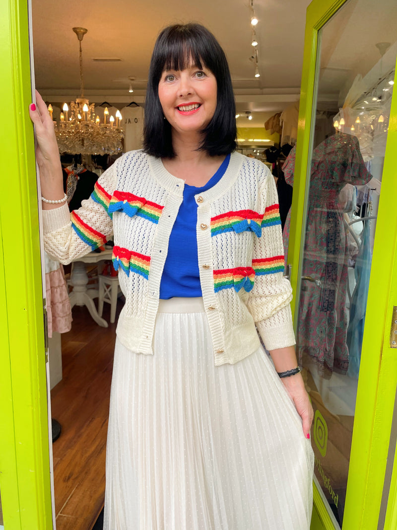 Emilie Crochet Rainbow Bow Knit Cardi