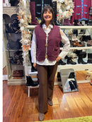 Harley Leopard Trim 3 Gold Brooch Gilet - Burgundy