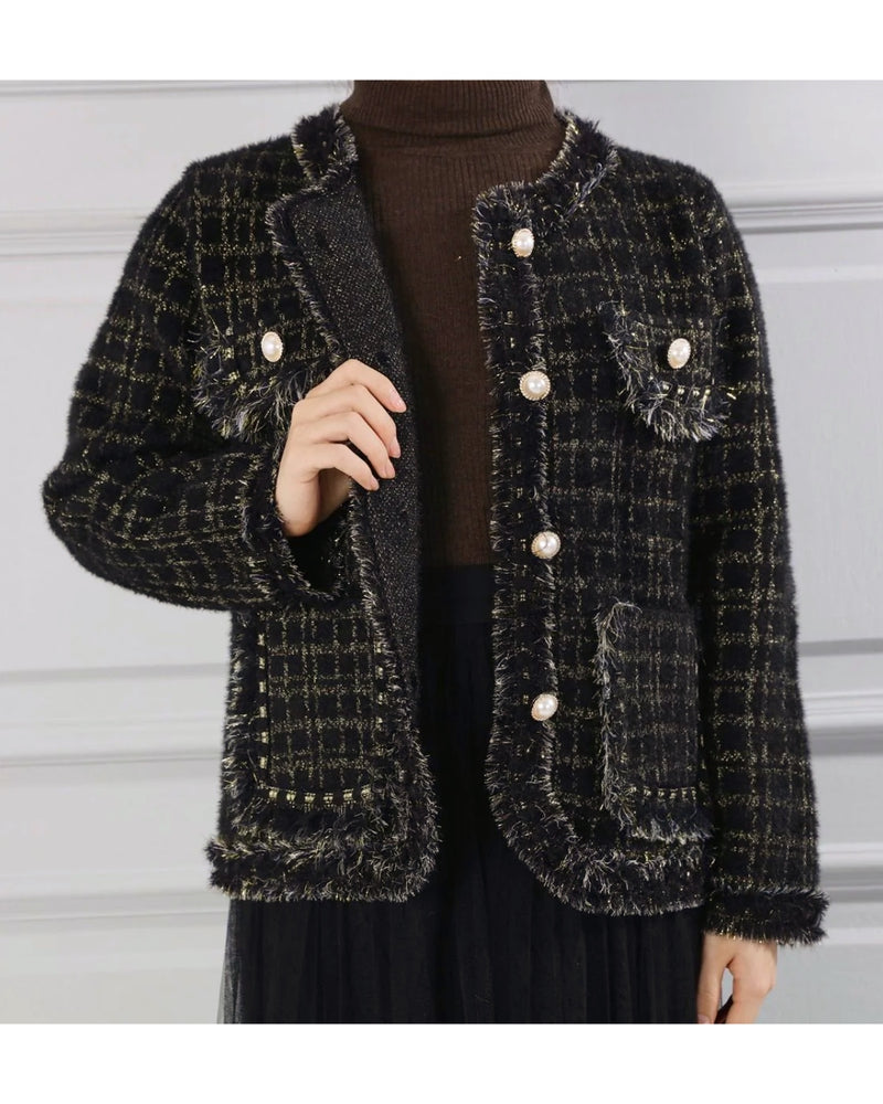 Nell Gold Thread Knitted Jacket - Black