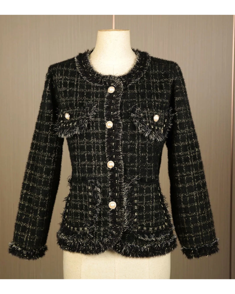 Nell Gold Thread Knitted Jacket - Black