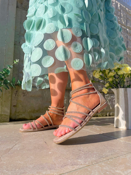 XTI Crystal Gladiator Sandals - Blush 142830