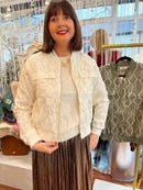 Trey Sequin & Embroidery Bomber Jacket - Cream