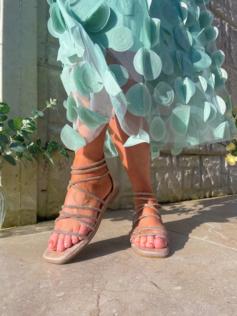 XTI Crystal Gladiator Sandals - Blush 142830