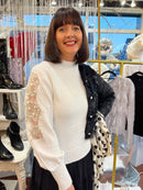 Katherine Pearl & Mesh Knit Jumper - Winter White