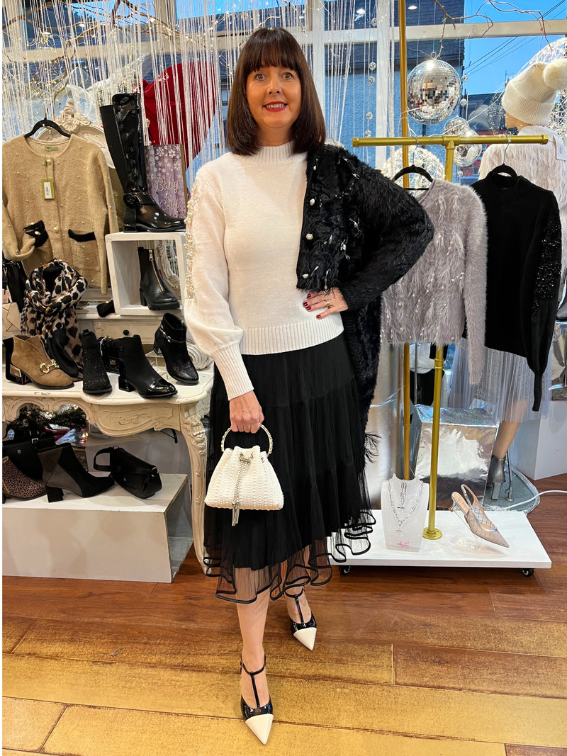 Katherine Pearl & Mesh Knit Jumper - Winter White