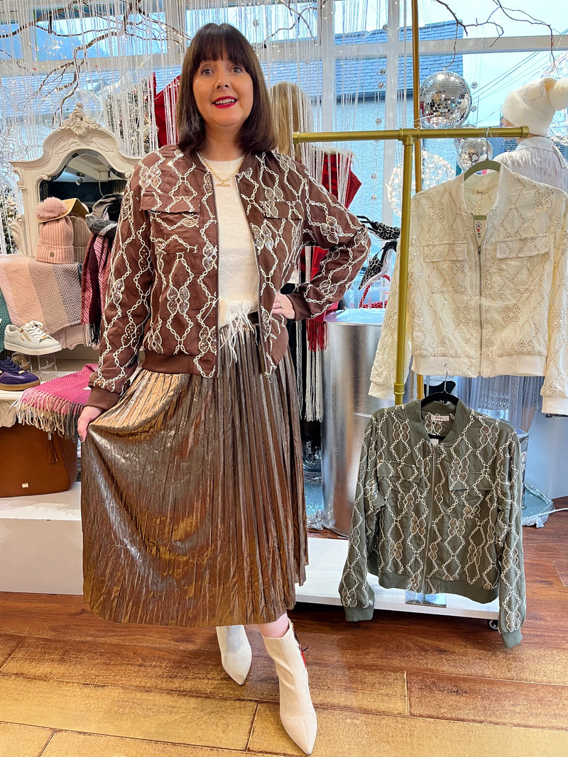 Trey Sequin & Embroidery Bomber Jacket - Chocolate