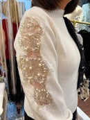 Katherine Pearl & Mesh Knit Jumper - Winter White