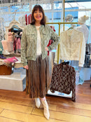 Trey Sequin & Embroidery Bomber Jacket - Green