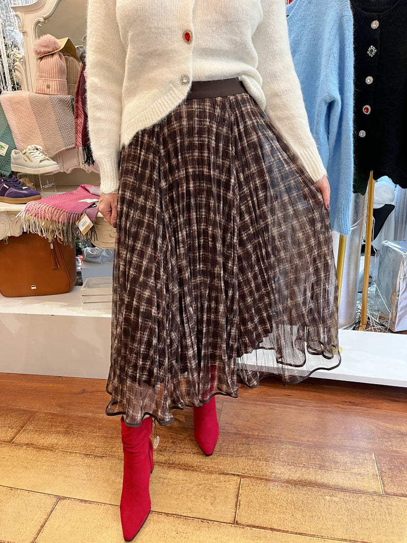 Jude Tartan Tulle Reversible Skirt - Chocolate Brown