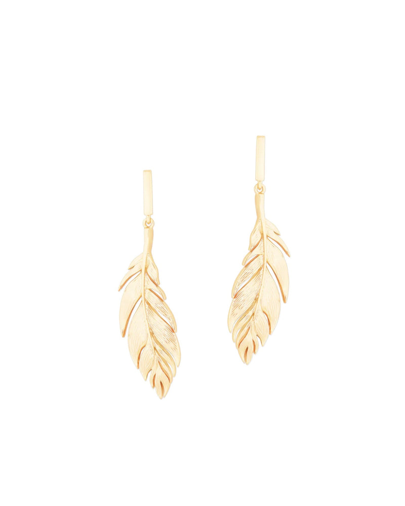 Tipperary Feather Drop Earrings Gold 158672