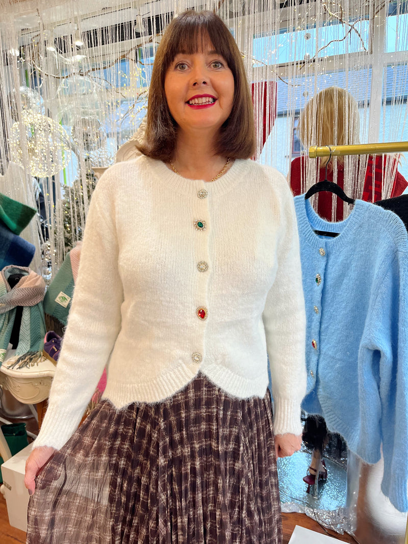 Miella Jewel Button Cardi - Cream