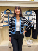 Reese Denim Trim Stripe Cardi - Black
