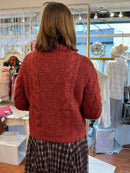 Avery Cardi Flower & Pearl Buttons - Rust Burgundy