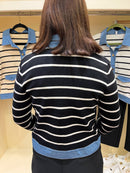 Reese Denim Trim Stripe Cardi - Black