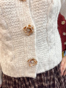 Avery Cardi Flower & Pearl Buttons - Oatmeal