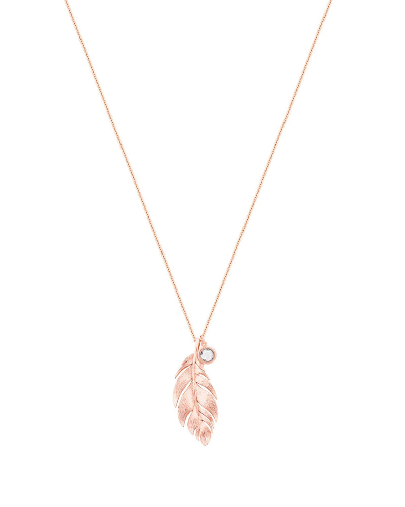 Tipperary Crystal Long Feather Pendant With Crystal Rose Gold 158719