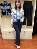 Reese Denim Trim Stripe Cardi - White & Navy