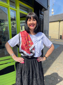 Fay Printed Neck Scarf - Peach With Black & White Trims