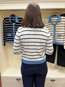 Reese Denim Trim Stripe Cardi - White & Navy