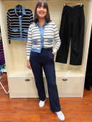 Reese Denim Trim Stripe Cardi - White & Navy