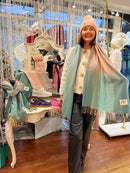 Celtic Ore Herringbone Scarf - Teal & Light Pink Ombre