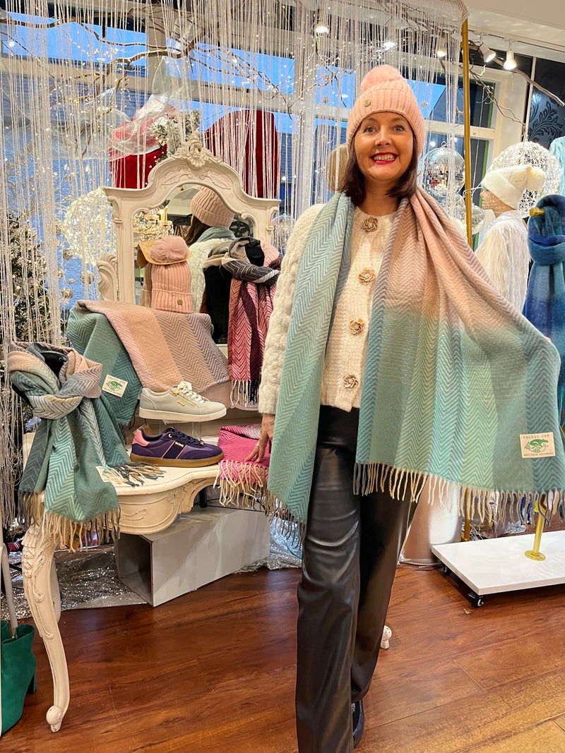 Celtic Ore Herringbone Scarf - Teal & Light Pink Ombre