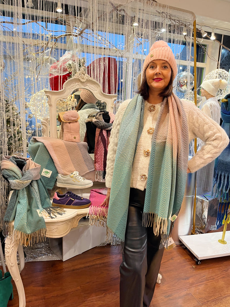 Celtic Ore Herringbone Scarf - Teal & Light Pink Ombre