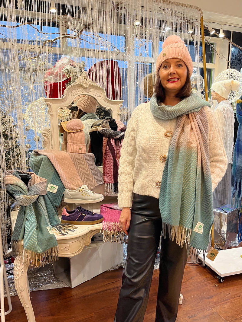 Celtic Ore Herringbone Scarf - Teal & Light Pink Ombre