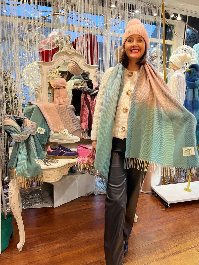 Celtic Ore Herringbone Scarf - Teal & Light Pink Ombre