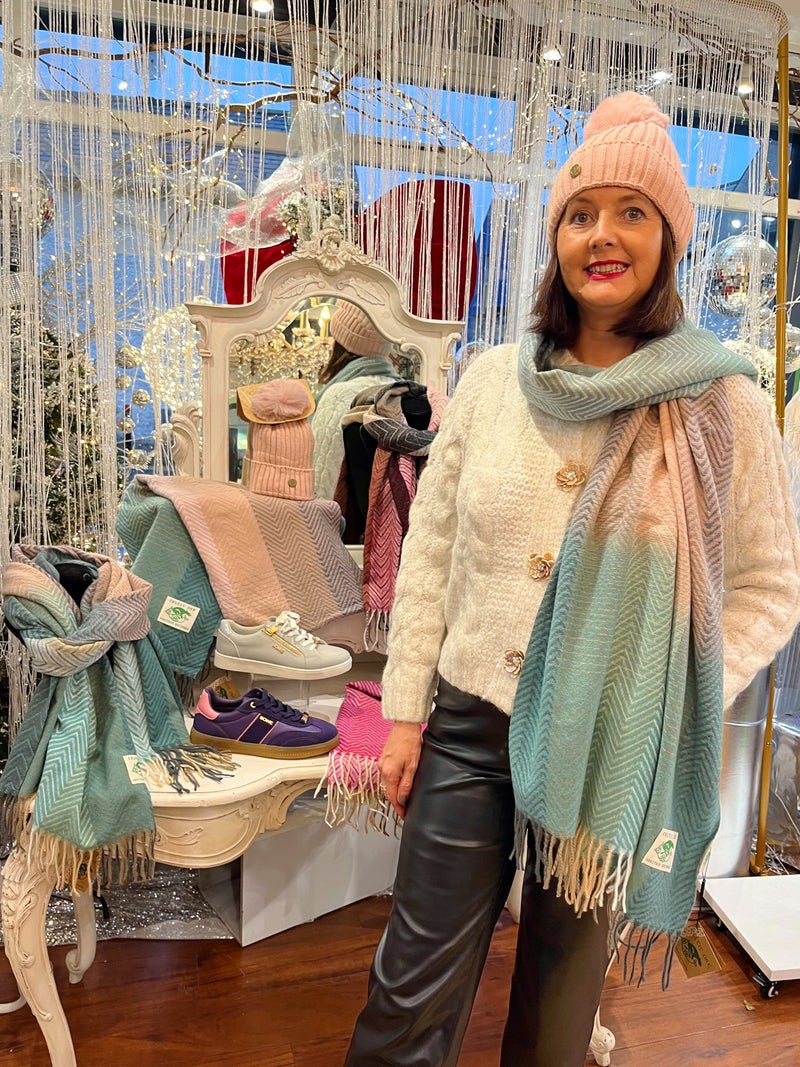 Celtic Ore Herringbone Scarf - Teal & Light Pink Ombre
