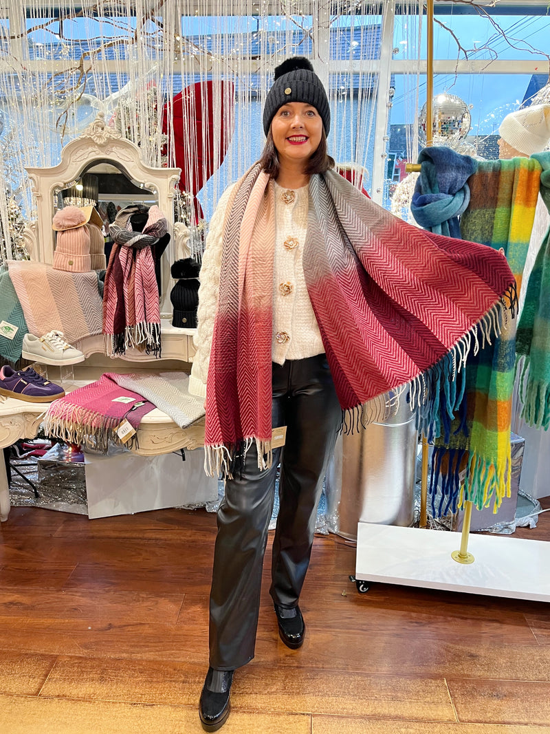 Celtic Ore Herringbone Scarf - Maroon & Dark Grey Ombre