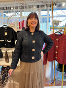 Avery Cardi Flower & Pearl Buttons - Black