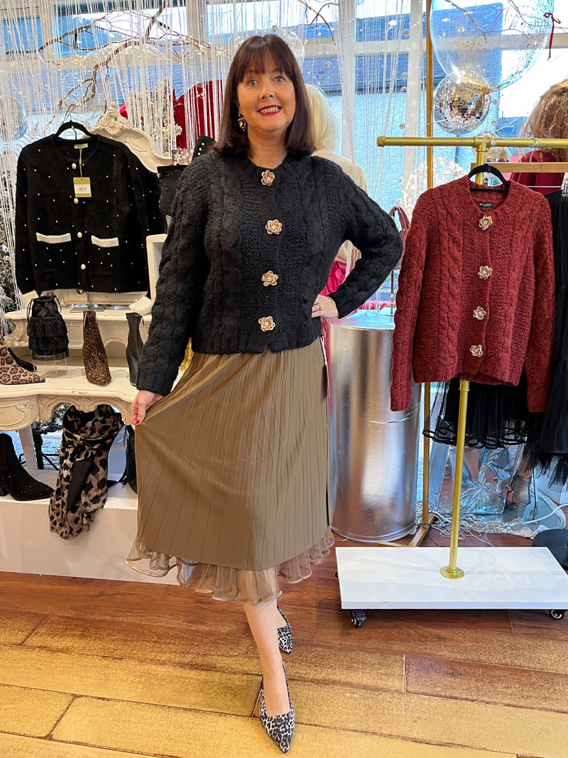 Rachel Ruffle Hem Tulle Sparkle Reversible Skirt - Taupe