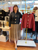 Avery Cardi Flower & Pearl Buttons - Black