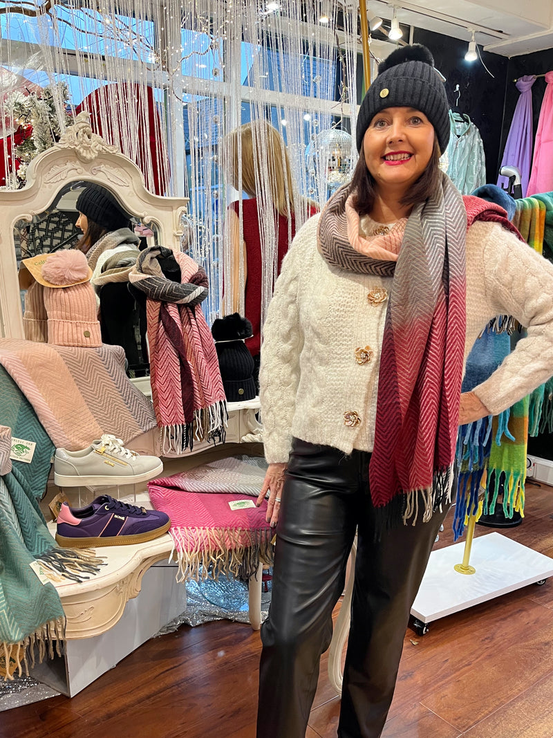 Celtic Ore Herringbone Scarf - Maroon & Dark Grey Ombre