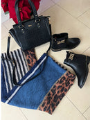 Addison Leopard & Chain Print Scarf - Blue Stripe