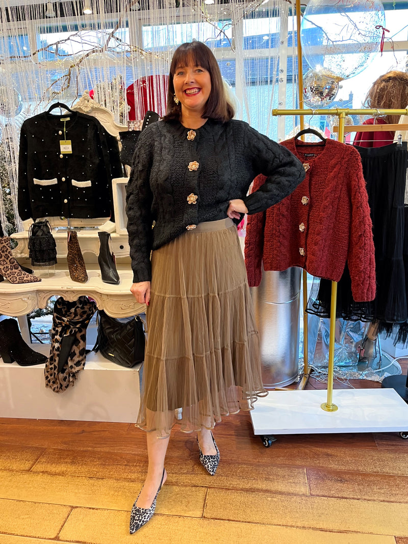 Rachel Ruffle Hem Tulle Sparkle Reversible Skirt - Taupe