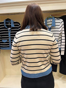 Reese Denim Trim Stripe Cardi - Beige & Black