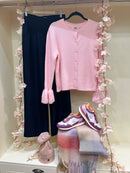 Clara Pearl Button Cardi with Bell Sleeve - Baby Pink