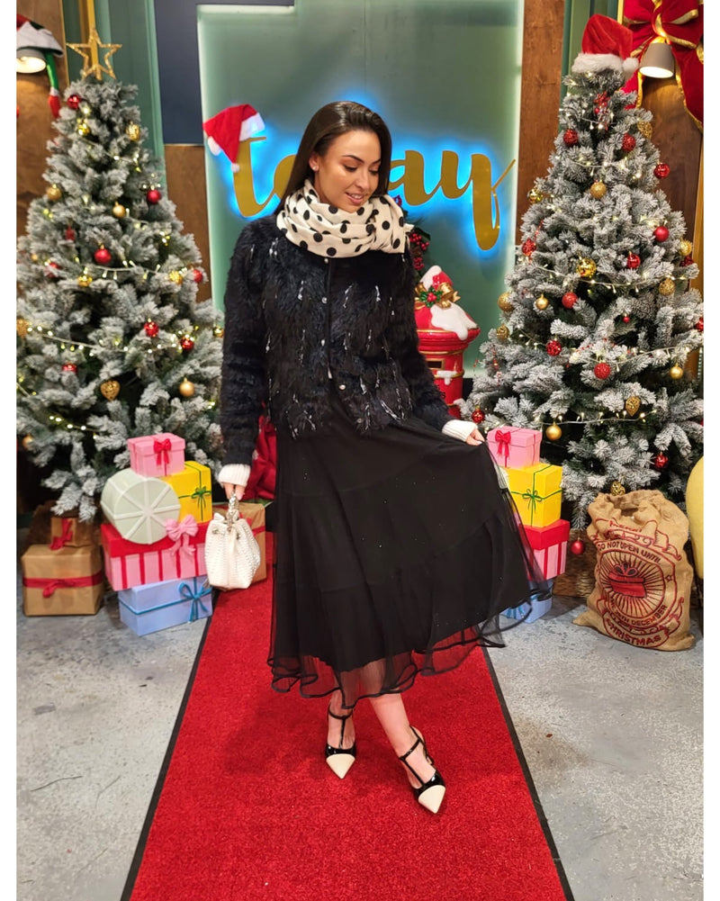 Serena Tassel & Pearl Button Knit Jacket - Black