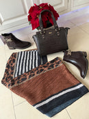 Addison Leopard & Chain Print Scarf - Brown Stripe