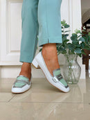 Dancing Matilda "Blanco Menta" Loafer - White, Green & Silver