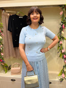 Kira Heart Studded Fitted Knit Jumper - Blue